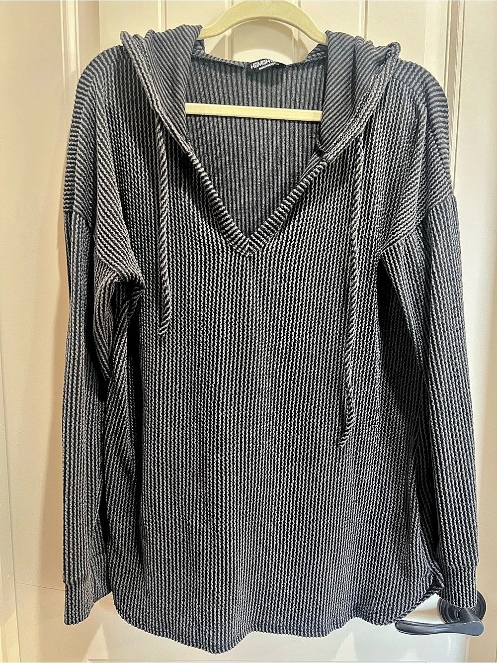 Heimish USA Charcoal Mineral Wash Ribbed V Neck Hoodie Medium